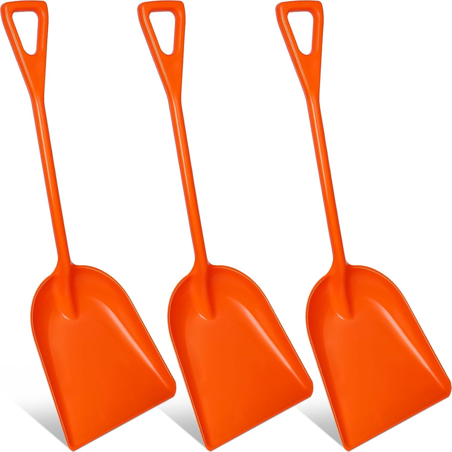 Frienda 3 Pieces Plastic Snow Shovel 43 x 14 Inches Heavy Duty Hygienic Shovel with D Shaped Grip Handle Large Durable Seamless Snow Scoop for Kitchen Gardening(Orange)