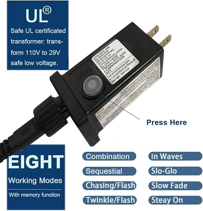 Decute 800LED 272ft Christmas String Lights UL Certified 8 Modes, Waterproof Outdoor Indoor Twinkle Starry Light for Christmas Tree Patio Garden Party Decor, Cool White