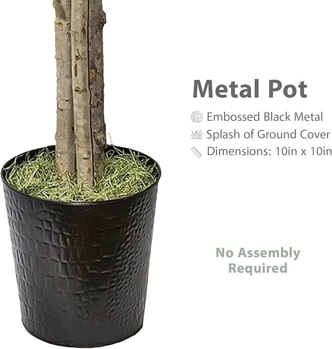 6ft Deluxe Artificial Ficus Tree in Black Metal Pot - Real Wood Trunk, Preassembled, No Maintenance Indoor Faux Plant - Living Room, Home & Office Decor