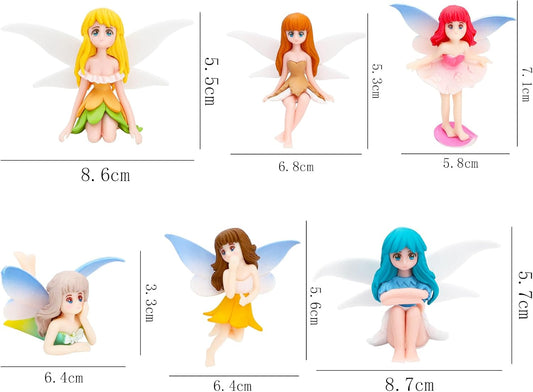 ONEST 6 Pieces Miniature Fairy Garden Accessories Small Fairy Figurines Hand Painted Fairies Figures Girl Fly Wing Figurines for Car Decor Fairies Garden Flower Pot Birthday Cake Topper