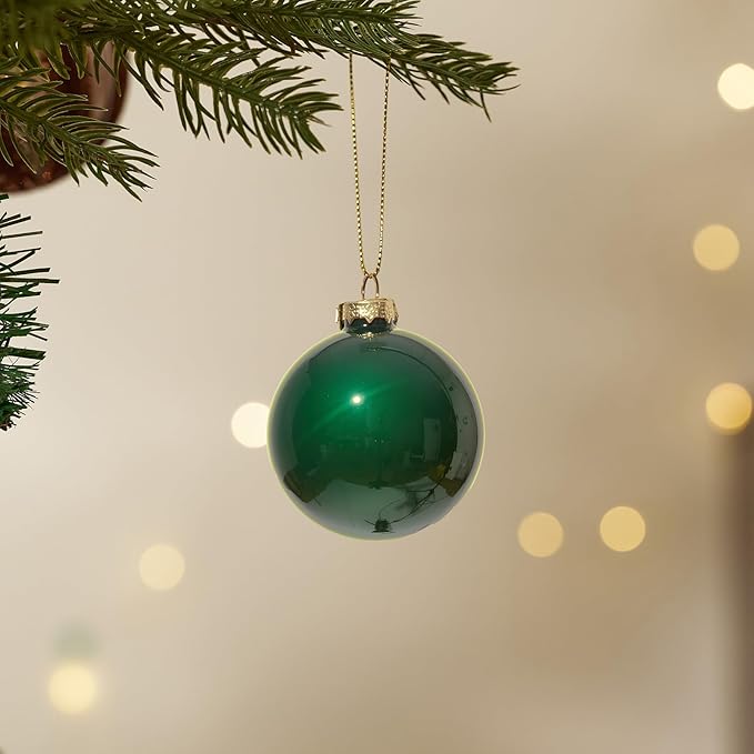 DN DECONATION Christmas Decorations Balls Set Indoor, Green Glass Christmas Tree Balls Ornaments, 9PCS 3.14” Holiday Hanging Ornaments for Christmas Tree Decorations & Winter Decor