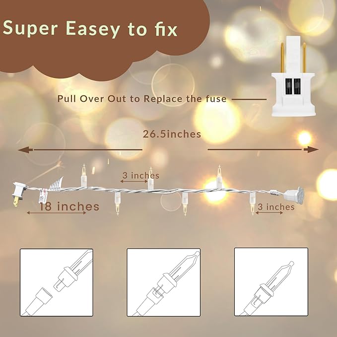 Clear Mini Green Wire Christmas Lights - UL Listed Connectable String Lights for Indoor and Outdoor Use for Xmas Trees Wreath Holiday Garden Decorations (1, White Wire Clear)