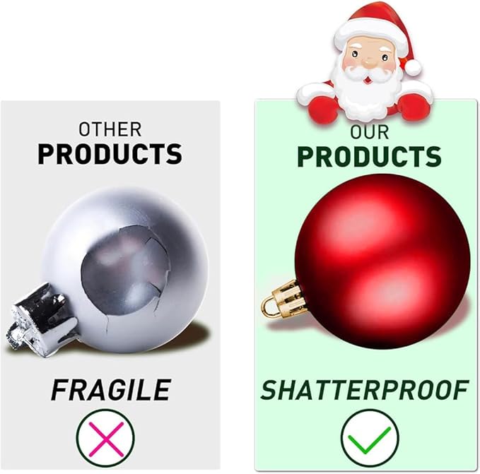 Christmas Ball Ornaments for Tree,Shatterproof Plastic Holiday Baubles Set in Assorted Sizes and Finishes, Christmas Tree Decorations for Home, Office, Party, Indoor Outdoor Use (100PCS, Red)