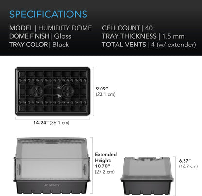 AC Infinity Humidity Dome, Heavy-Duty Germination Kit with 3 mm Thick Dome, Sturdy Drip Tray, 5x8 Cell Seedling Tray, and Vented Height Extension Panels, for Seed Starting, Propagation, Cloning Plants