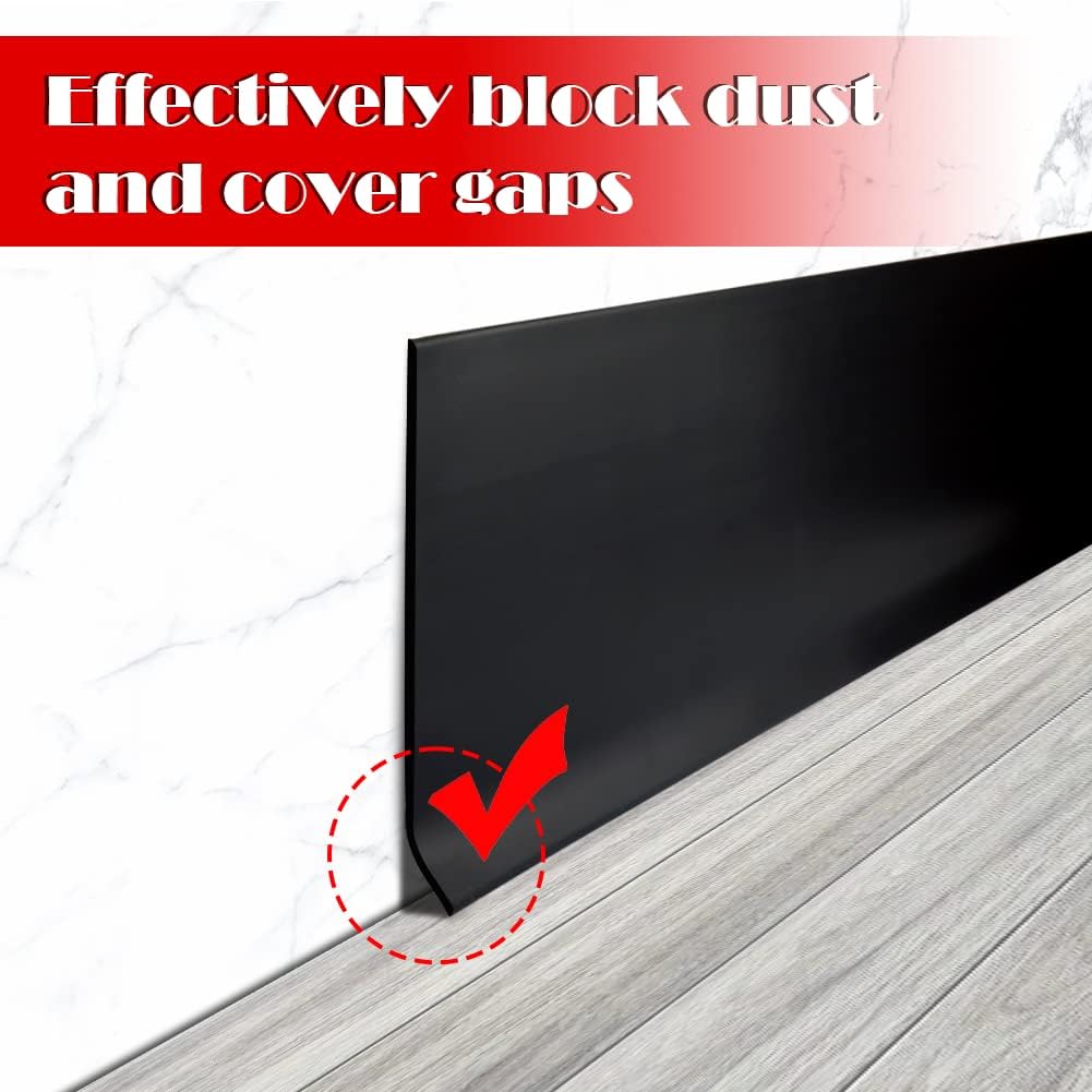 Vinyl Wall Base Baseboard Molding Trim 4" Flexible Self Adhesive Rubber Wall Base Moulding Trim Peel and Stick Design, 4 Inch x 200 Feet, Black