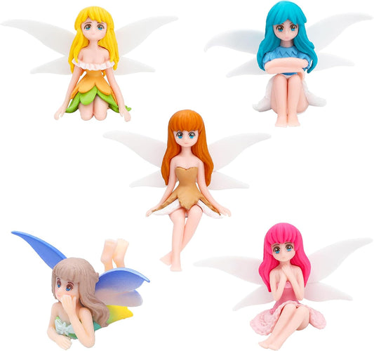ONEST 5 Pieces Miniature Fairy Garden Accessories Small Fairy Figurines Hand Painted Fairies Figures Girl Fly Wing Figurines for Car Decor Fairies Garden Flower Pot Birthday Cake Topper