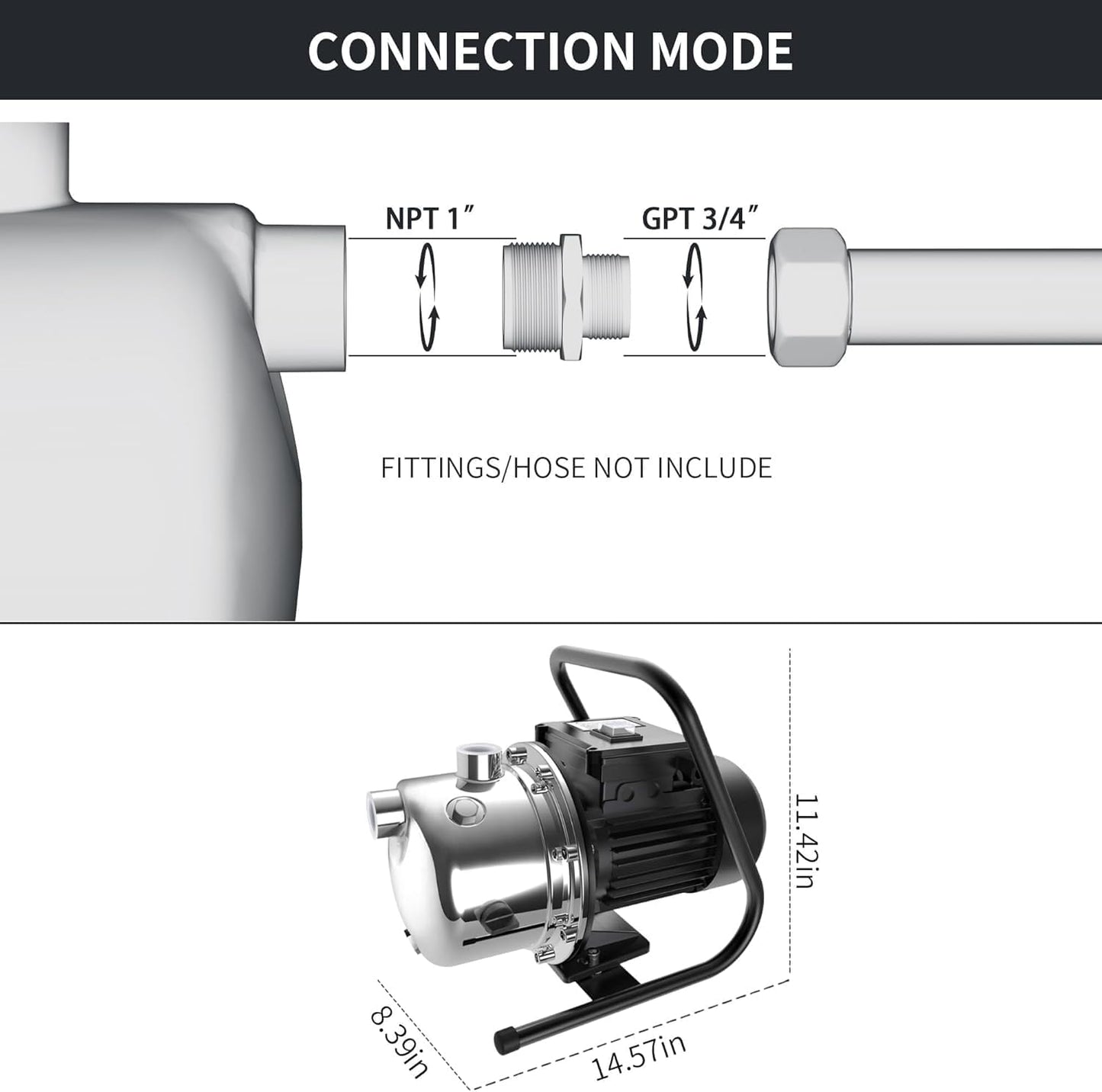 LANCHEZ 1.2 HP Portable Shallow Well Garden Pump, 1828 GPH Stainless Steel Sprinkler Pump, 115V Water Transfer Draining Irrigation for Lawn