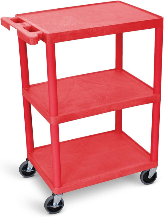Luxor HE34 Utility Cart (Pack of 10) 3 Shelves Structural Foam Plastic - Red