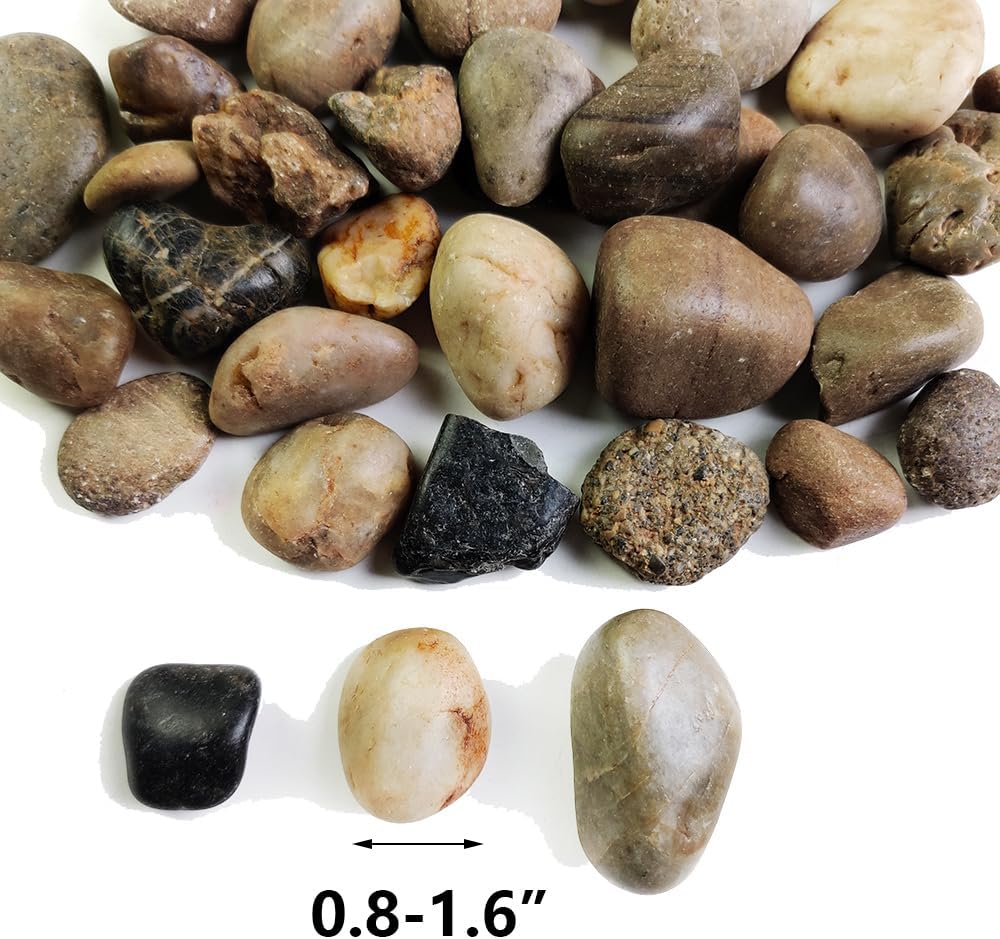 HappyFiller Natural Pebbles Polished Rocks Stones Mixed Color for Aquarium Gravel,Fish Turtle Tank,Outdoor Indoor Plants Top Dressing,Garden Landscaping,Home Vase Filler Decoration,18 LB