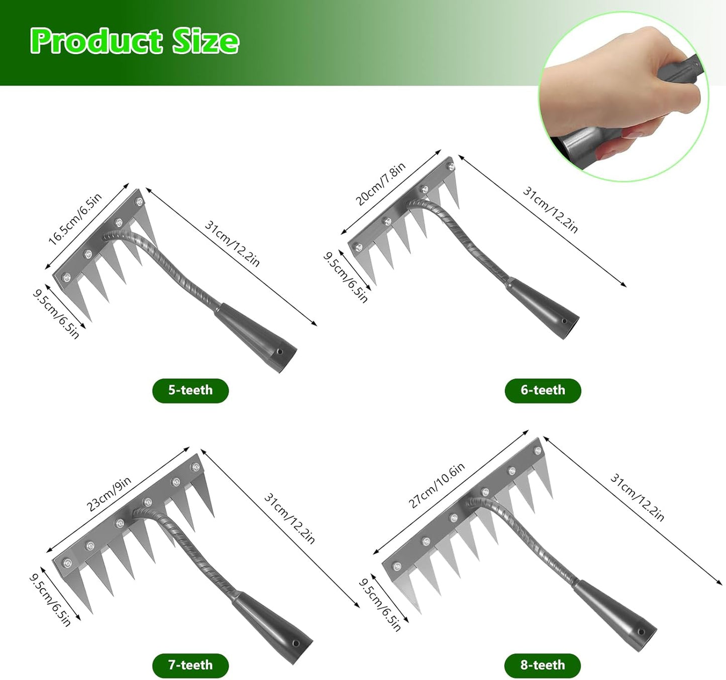 Iron Weeding Rake 2.0, New 5/6/7/8 Garden Weeder Rakes, Heavy Duty Yard Rake Hand Weeder Puller Tool for Efficient Weed Removal, Soil Cultivation, and Lawn Care, Without Stick (7 Teeth)