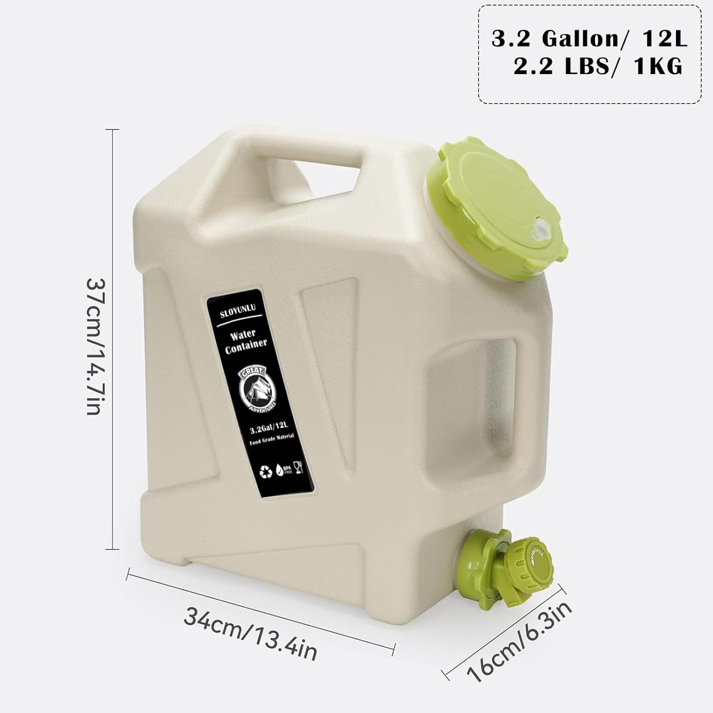 3.2 Gallon Water Jug with Spigot, BPA Free Leak-Proof Camping Water Container, Portable Emergency Water Storage for Outdoor Hiking, Camping, Home Use