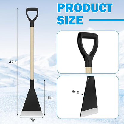 Lasnten 2 Pcs 42 Inch Heavy Duty Stainless Steel Ice Chopper with Advanced Wooden Handle Ice Scraper Snow Removal Equipment for Driveway Sidewalk Roads
