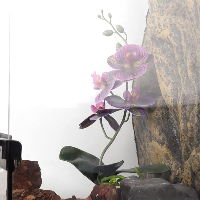 Fake Orchids Artificial Flowers, Reptile Terrarium Decor Plants, Bearded Dragon Tank Accessories fit Crested Gecko Leopard Lizard Chameleon Ball Python Snake Frog (Radiant)