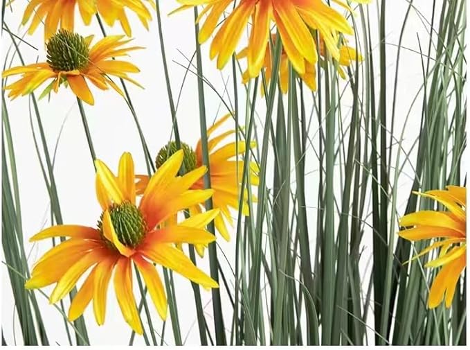 46-Inch Artificial Grass Plant with 9 Lifelike Echinacea Flower - Ideal for Indoor or Outdoor Decoration, Housewarming Gifts, and New Home Décor (1 Pack-Yellow)