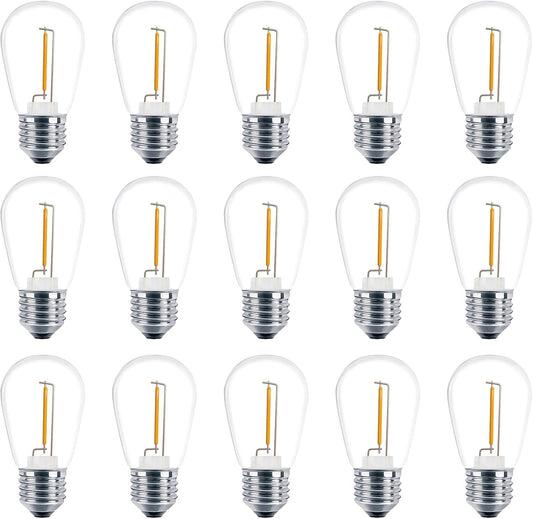 Meconard Shatterproof LED S14 Replacement Light Bulbs,E26 Medium Screw Base, Vintage Edison Bulbs Equivalent to 11 Watt, Fits for Commercial Outdoor Patio String Lights, 2200K Warm White, 15 Pack
