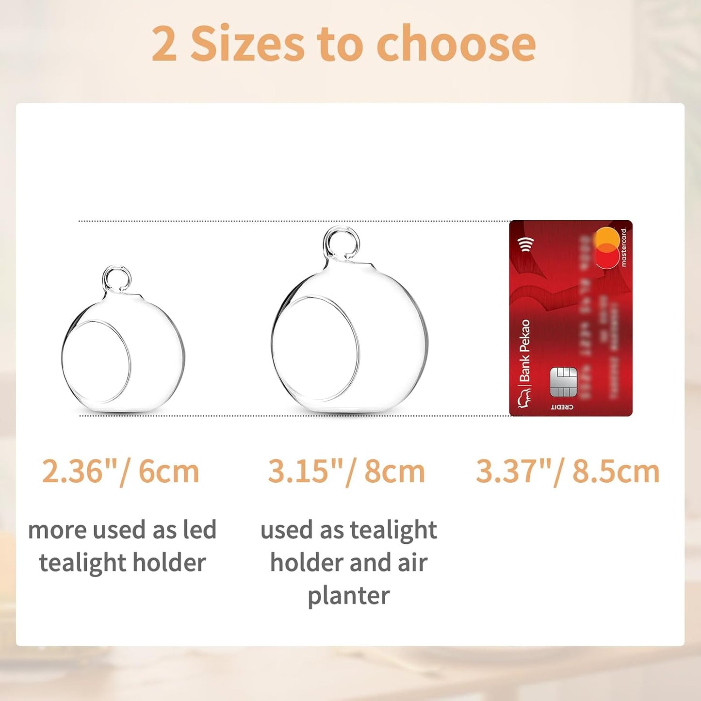 Nuptio 8 Pcs 3.15"/ 8cm Hanging Glass Tealight Holder Globe Plant Terrariums Glass Orbs Air Plants Tea Light Candle Holders Home Decor Indoor Outdoor Garden (6 Pcs + 2 Pcs)