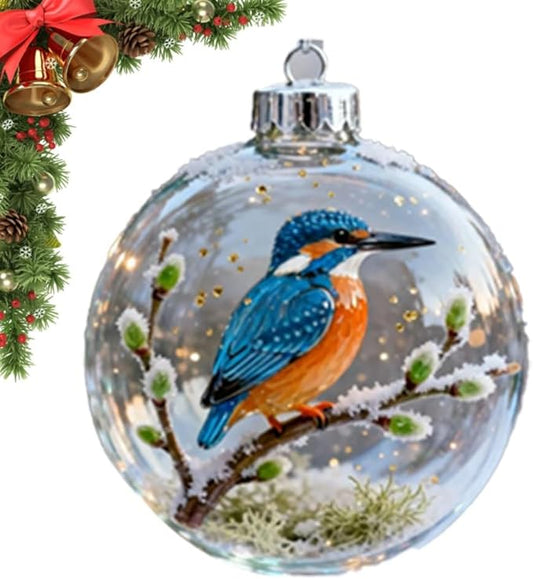 Winter Birds Christmas Glass Bauble Collection, Nature’s Birds Crystal Glass Ornament Set, 2026 Cute Hummingbird Christmas Tree Ornaments, for Xmas Tree Memorial Gifts, Room Decor(Styled)