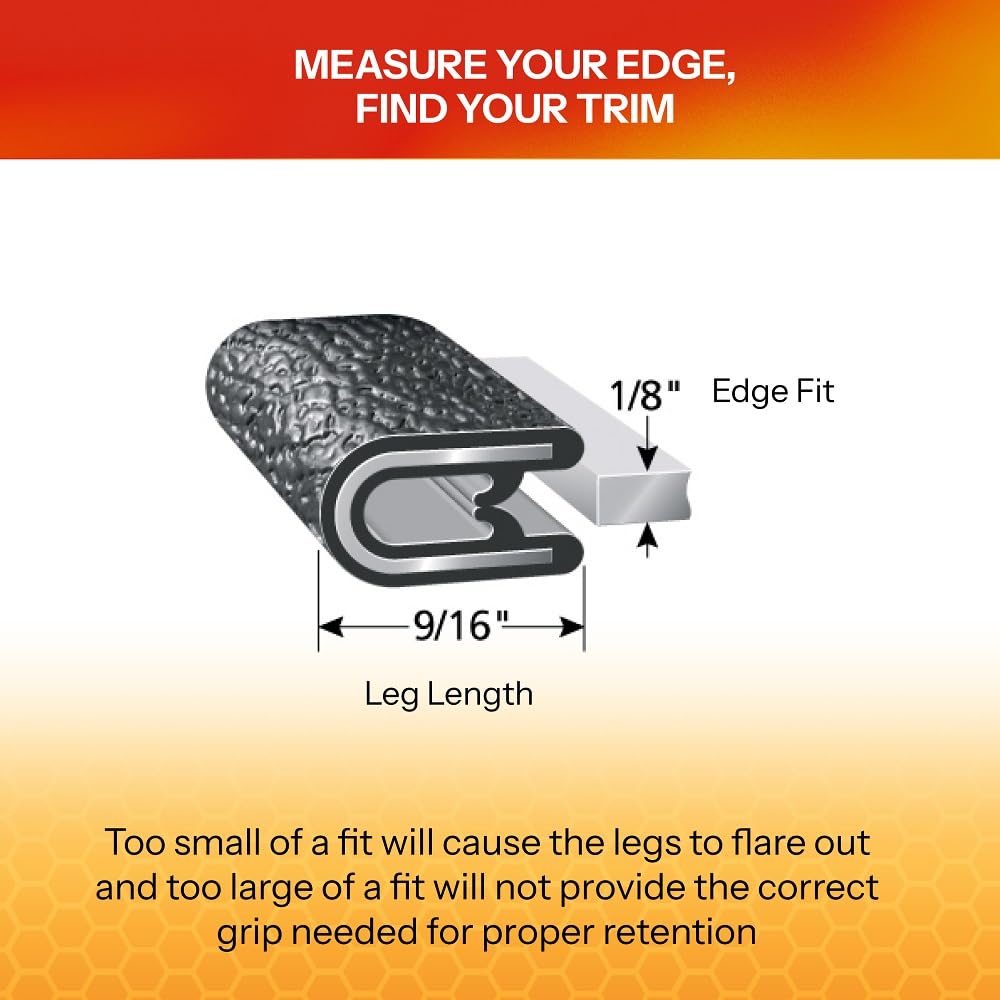 TRIM-LOK Edge Trim - Fits 1/8" Edge, 9/16” Leg Length, 100’ Length - Dual Gripping Fingers - Black, Pebble Texture - Flexible PVC Edge Protector