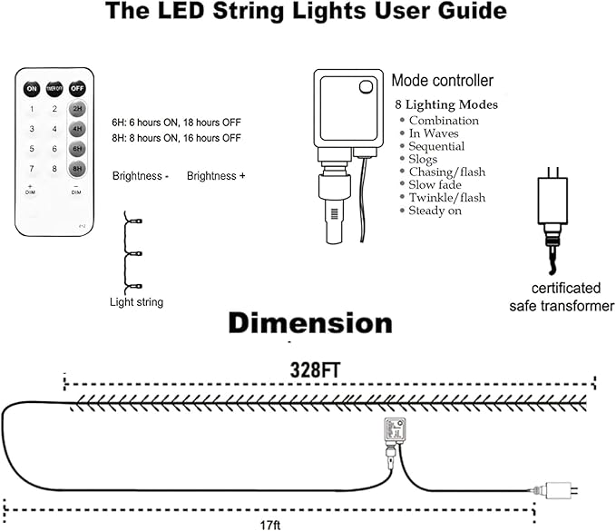 Dazzle Bright Outdoor Halloween String Lights, 1000 LED 328 FT Plug in Fairy Light with Remote Control 8 Modes & Timer, Waterproof Decoration for Home Garden Yard Wedding, Purple and Orange