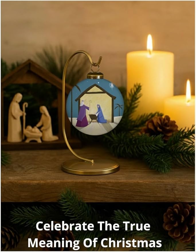Nativity Christmas Ornament – Christian Glass Ornament with Mary, Joseph, and Baby Jesus Under The Star of Bethlehem, Religious Holiday Keepsake