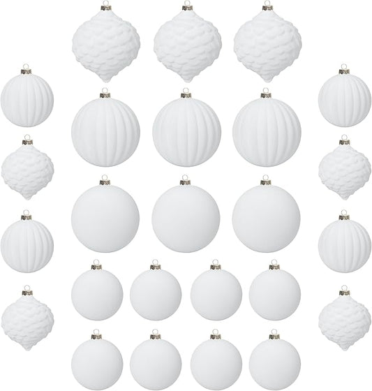 KI Store Velvet Christmas Balls White 25pcs Flocked Christmas Tree Ornaments Assortment for Xmas Tree Holiday Decor