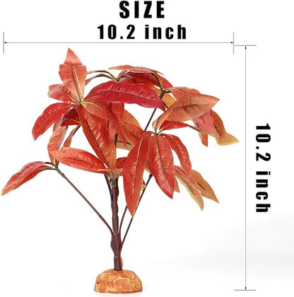 Fake Red Money Tree Plant, Reptile Decor for Terrarium, Crested Gecko Tank Accessories fit Leopard Gecko Bearded Dragon Lizard Chameleon Snake Tortoise