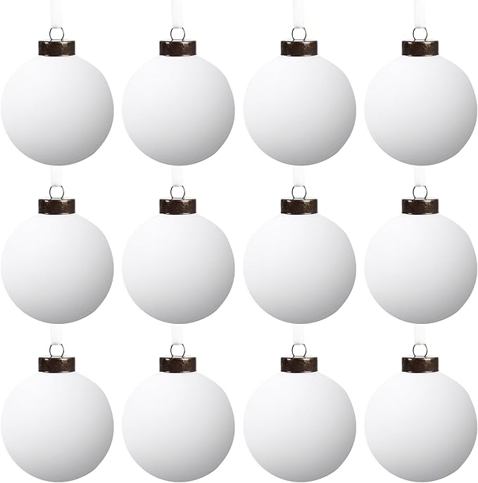 12 Pcs Velvet Christmas Balls Bulk Shatterproof Plastic Christmas Tree Decorations for Decorative Hanging Baubles (12, White, 2.36Inch)