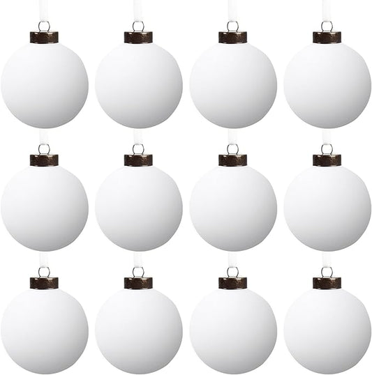 12 Pcs Velvet Christmas Balls Bulk Shatterproof Plastic Christmas Tree Decorations for Decorative Hanging Baubles (12, White, 2.36Inch)