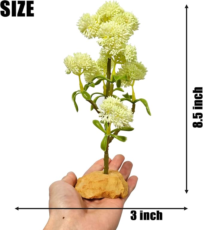 Woyrise Reptile Plants Succulent, Artificial Desert Plant for Terrarium Decor, Bearded Dragon Tank Accessories fit Gecko Lizard Chameleon Ball Python Snake - White Hylotelephium