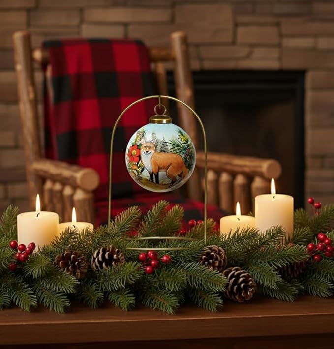 Fox Christmas Ornament – Hand-Painted Glass Fox Ornament for Christmas Tree – Woodland Animal Holiday Decoration – Cute Fox Gift Christmas Décor