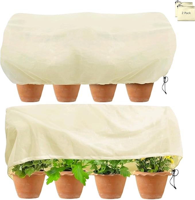 Plant Frost Cover, Rectangular Planter Plant Winter Frost Blanket with Drawstring, Garden Netting for Garden Protection, Raised Beds in Winter Damaged Bark 2 Pcs(59 * 15.7 * 17.7 INCH)