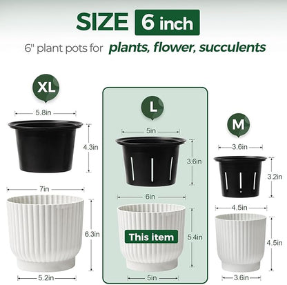 T4U 6 Inch Self Watering Pots for Indoor Plants, 6 Pack Plant Pots, Self Watering Planter for Indoor Plants, Durable Plastic Pots, Flower, Succulents (6 Pack, 6", White)