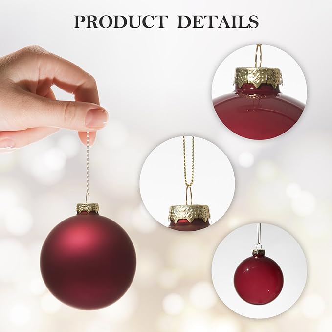 DN DECONATION Christmas Tree Decorations Ball, Rose Red Glass Christmas Ball Ornaments Set of 9, 3.14” Xmas Tree Decorative Hanging Ornaments for Home Wedding Holiday Party Decor Winter Gifts
