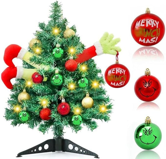 Small Christmas Tree Mini Christmas Tree with LED Lights Arms and Legs Tabletop Decoration Ornaments for Indoor Home Party Decor