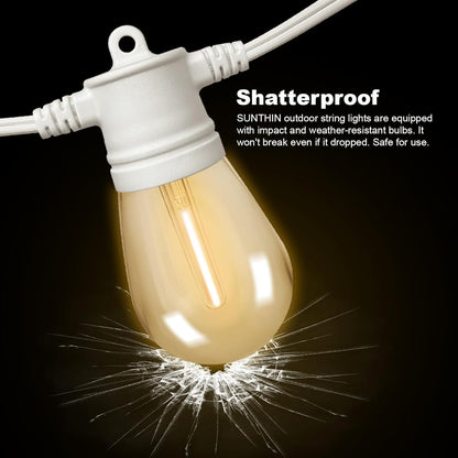 SUNTHIN White String Lights, 144FT(3 Pack 48ft) White Outdoor Lights with Shatterproof LED Bulbs for Patio, Garden, Backyard, Porch, Cafe, Deck, Wedding, Party