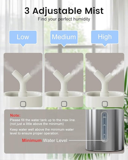Feekaa Stainless Steel Humidifier Dishwasher Safe, 4L/1Gal Cool Mist Humidifiers for Bedroom, Easy Clean Humidifier Large Room, Humidifiers for Baby Nursery Living Room Office Plant, White