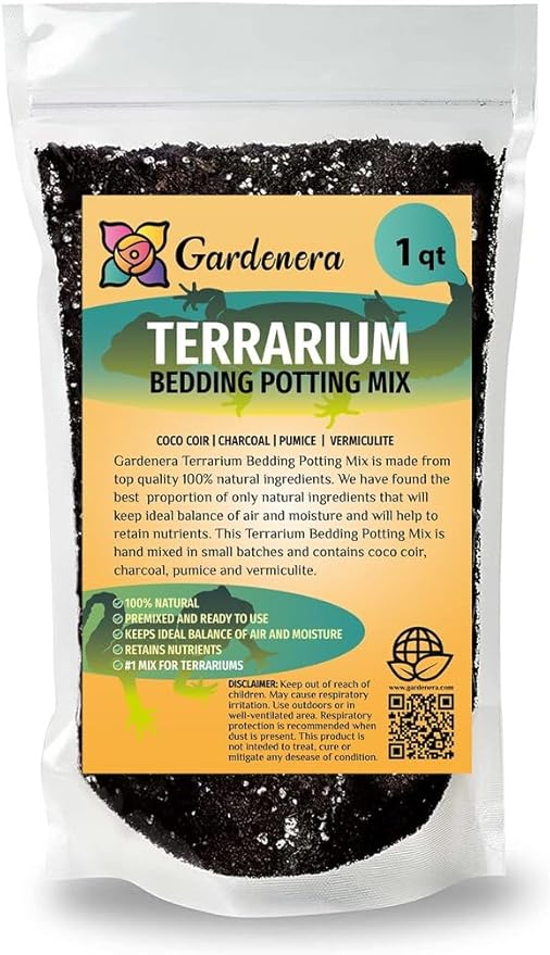 Gardenera Terrarium Bedding - Premium Blend of Coco Coir, Charcoal, Pumice, and Vermiculite for Vibrant Terrariums - 1 Quart