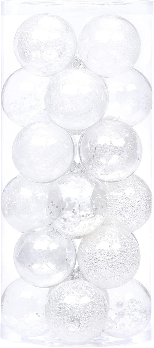 Sea Team 70mm/2.76" Shatterproof Clear Plastic Christmas Ball Ornaments Decorative Xmas Balls Baubles Set with Stuffed Delicate Decorations (24 Counts, White)