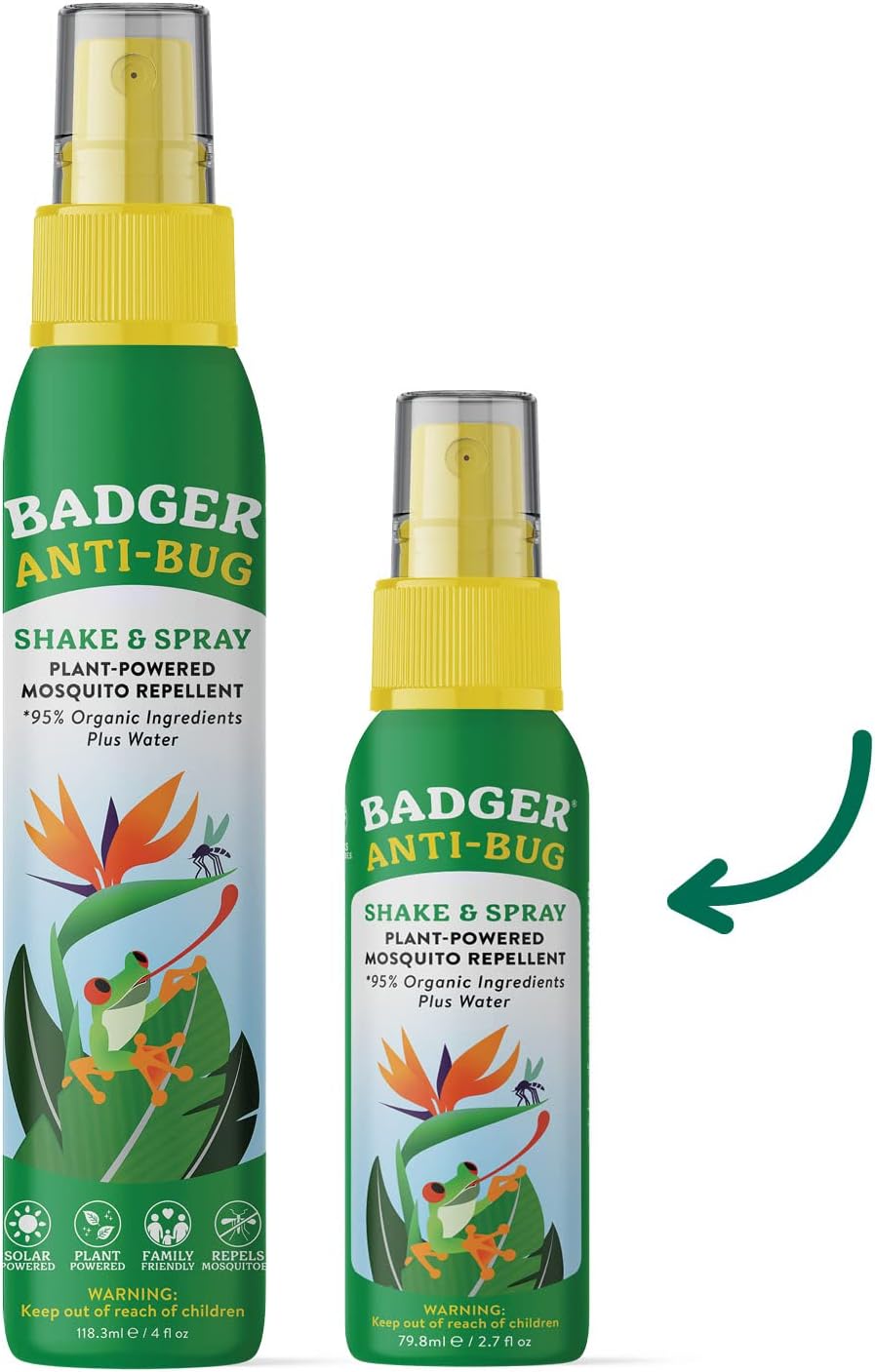 Badger Bug Spray Travel Size, Family Friendly All Natural Mosquito Repellent w/Organic Essential Oils, Smells Great, 3 Hours Effective, Deet-Free, Vegan, Travel Insect Repellent, 2.7 fl oz, 2-Pack