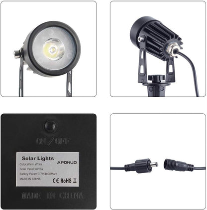 APONUO Metal Solar Spot Lights Outdoor with 9.8ft Cable Solar Powered Landscape Lighting Low Voltage IP65 Waterproof Auto On/Off for Outside Garden Yard Landscape Pathway Garage-Cool White(2-in-1)