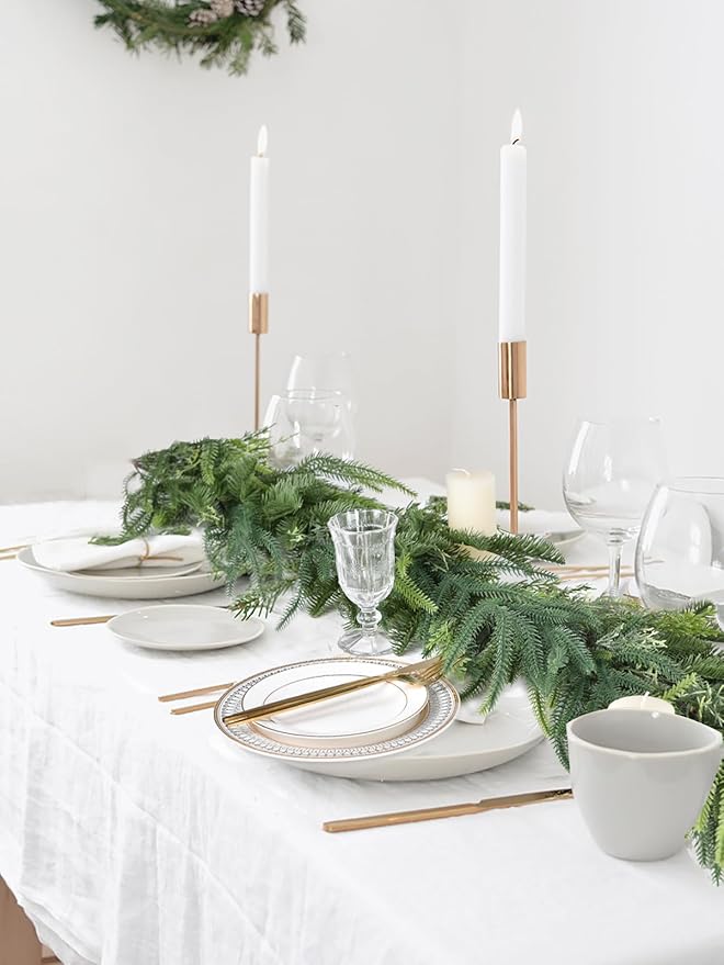 Christmas Norfolk Pine Garland with Berries - Realistic Spruce Greenery for Holiday Mantel, Fireplace, Table Decor