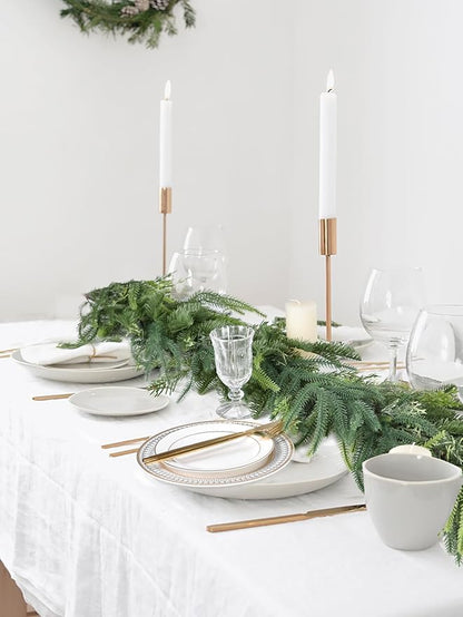 Christmas Norfolk Pine Garland with Berries - Realistic Spruce Greenery for Holiday Mantel, Fireplace, Table Decor