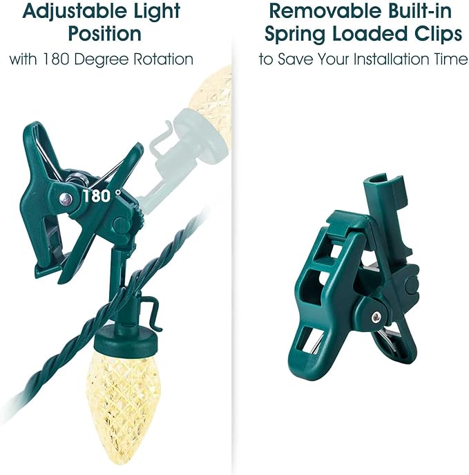 C9 LED Christmas Lights Outdoor, 68 Feet 100 LED Strawberry String Lights With 100 Spring Clamps, Waterproof Commercial Grade Extendable for Outside Roofline Patio Home Xmas Decoration, Warm White