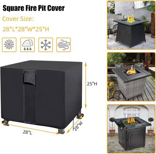 Fire Pit Cover, 28 inch Firepit Covers Square Gas Fireplace Oxford Fabric Square Fire Pit Table Propane Fire Pit for Outdoor Patio Garden- 28 X 28 X 25 inch