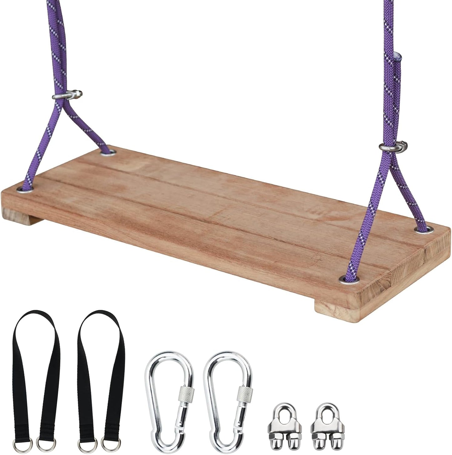 Teak Wood Swing 18.6"x7.6" - Outdoor Wooden Tree Swing Seat for Adults & Kids, Backyard Wood Swings with Height Adjustable Design