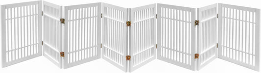 Pet Dog Gate Strong and Durable Freestanding Folding Acacia Hardwood Portable Wooden Fence Indoors or Outdoors by Urnporium (White Pet Gate, 8 Panel 24" Tall)