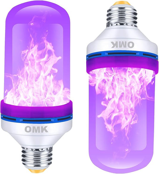 OMK Purple LED Flame Light Bulbs - Flickering, Gravity Sensing, E26 Base, Holiday & Valentine Decoration (2Pack)