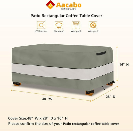Waterproof Outdoor Coffee Table Cover,Rectangular Patio Small Side Table Cover,Outdoor Table Covers Rectangle Waterproof,48 x 28 x 16 inch -Grey Green