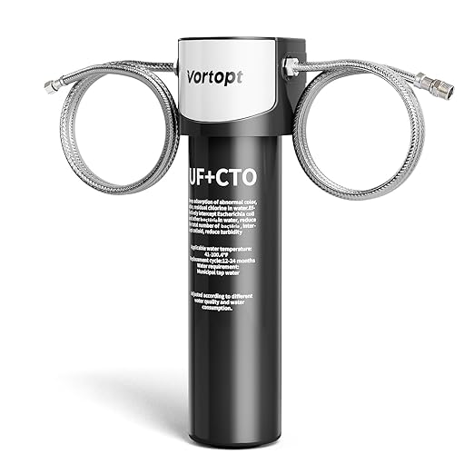 Vortopt 0.01μm Under Sink Water Filter System,NSF/ANSI 42 Certified Water Purifier,24000 Galloons Large Flow Flux,Reduces PFAS,PFOA/PFOS,Chlorine,Bad Odors. (Black-Q5-UF-MAX-24000GAL)