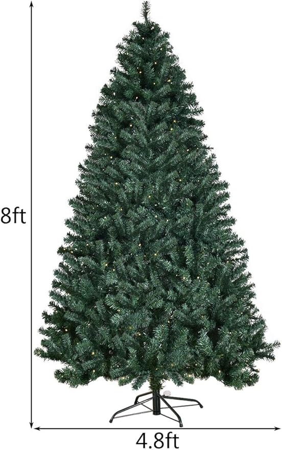 COSTWAY 8 FT Prelit Christmas Tree, Artificial Christmas Tree with 1438PVC Branch Tips, 430 LED Lights, Folding Metal Stand, Easy Assembly, Full Hinged Fir Xmas Tree for Home Office Party Decoration